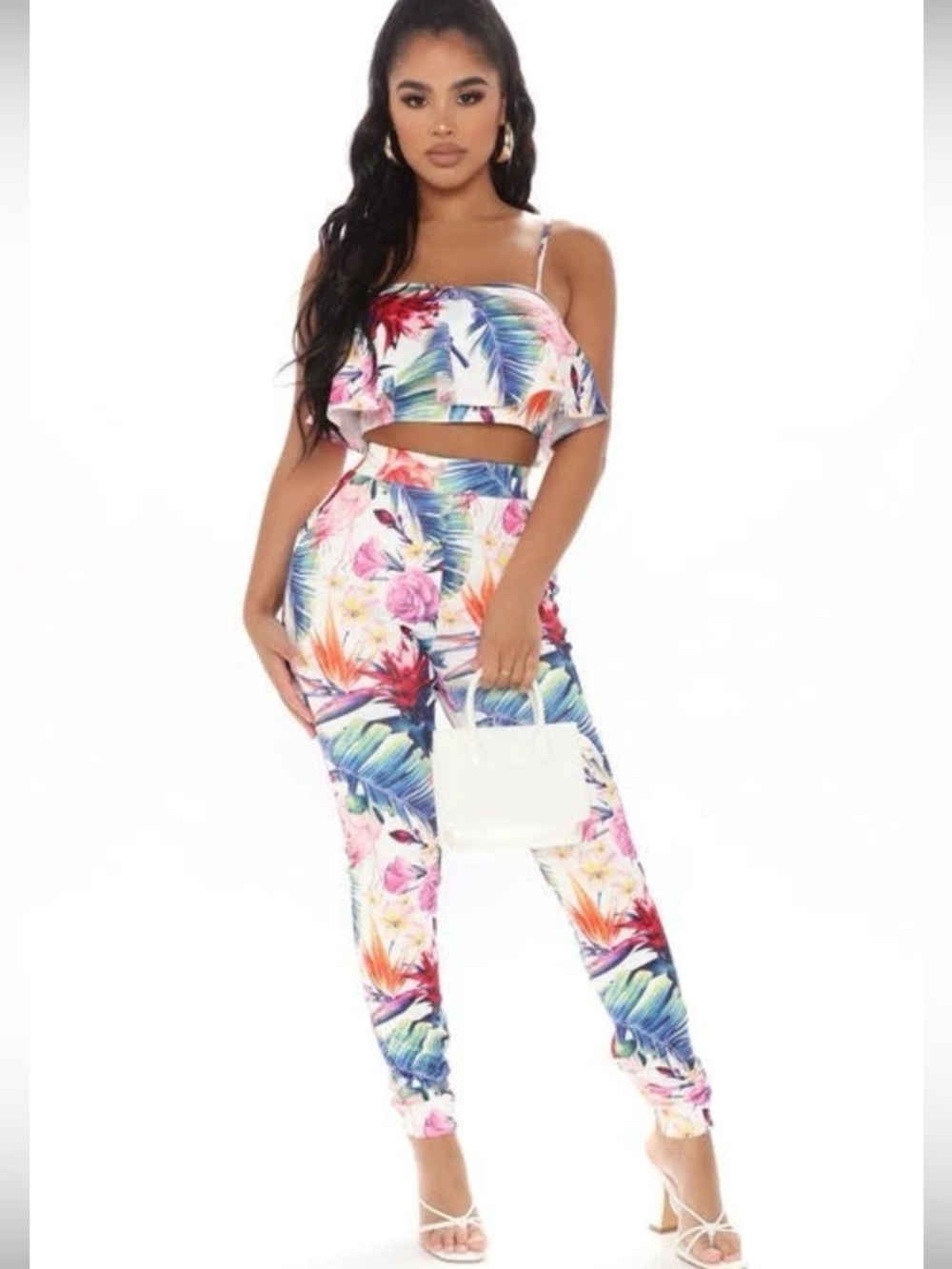 FN Women’s Ready For The Tropics Matching Pant Set-White /  Combo
